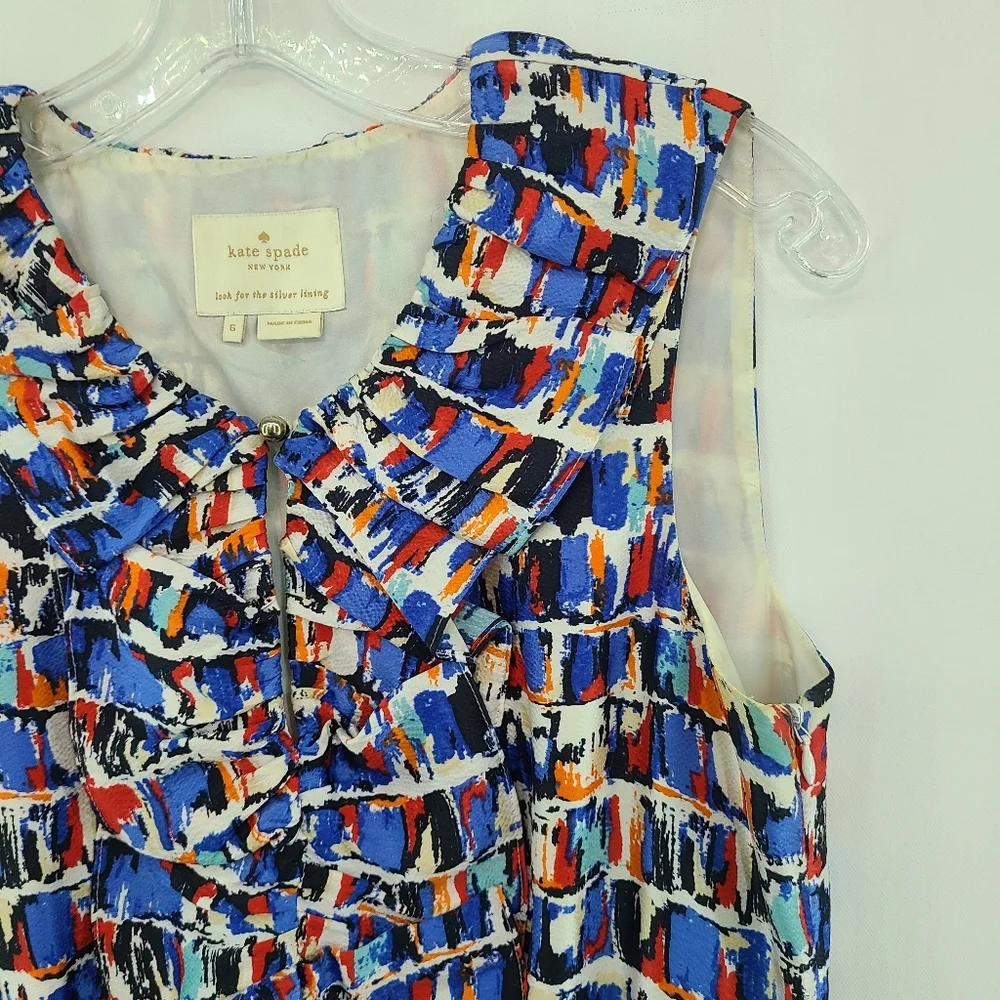 KATE SPADE Multicolored Brush Stroke Print Sleeveless 100%‎ Silk Dress - Size 6